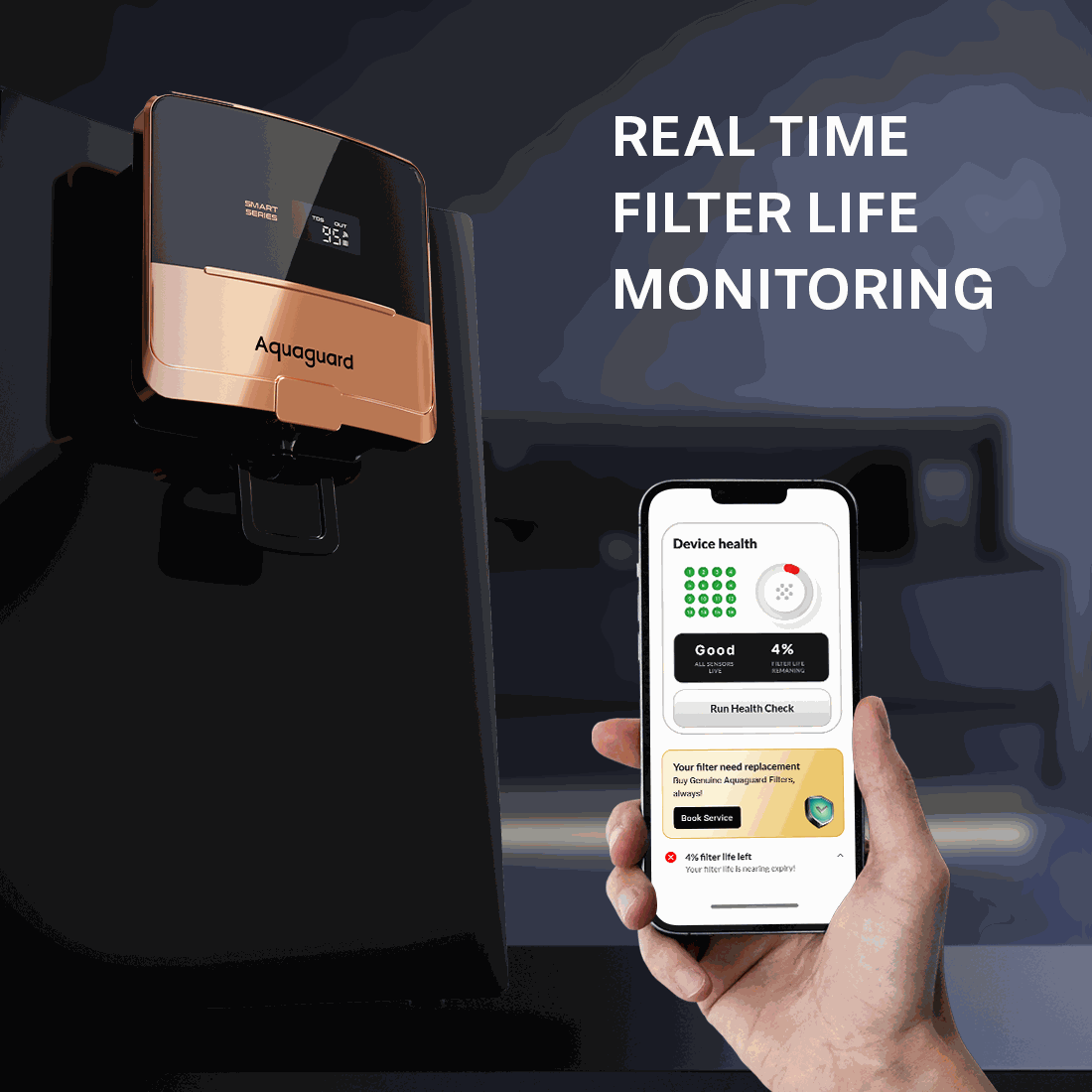 Aquaguard Enrich Ritz Pro 2X RO + UV Stainless Steel Smart IoT Water Purifier | 2 Year Filter Life | Wifi enabled - Image 5