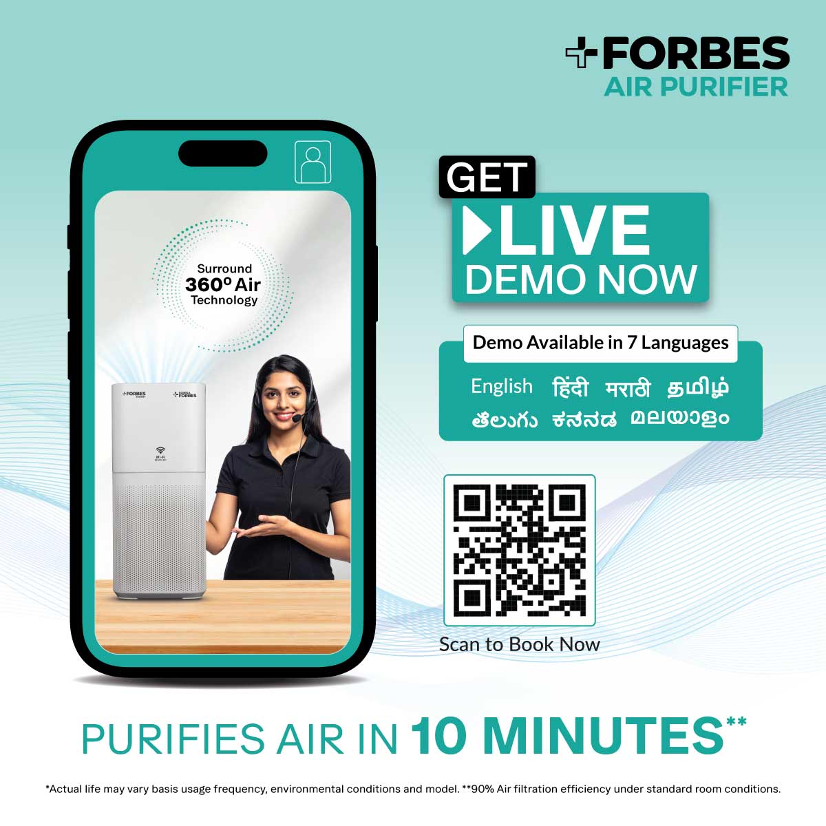 Eureka Forbes Smart 500 Surround 360° Air Purifier | True HEPA Grade 13 filter | Covers Large Area 670 Sq. Ft. | Sleep Mode | App Controlled - Image 2