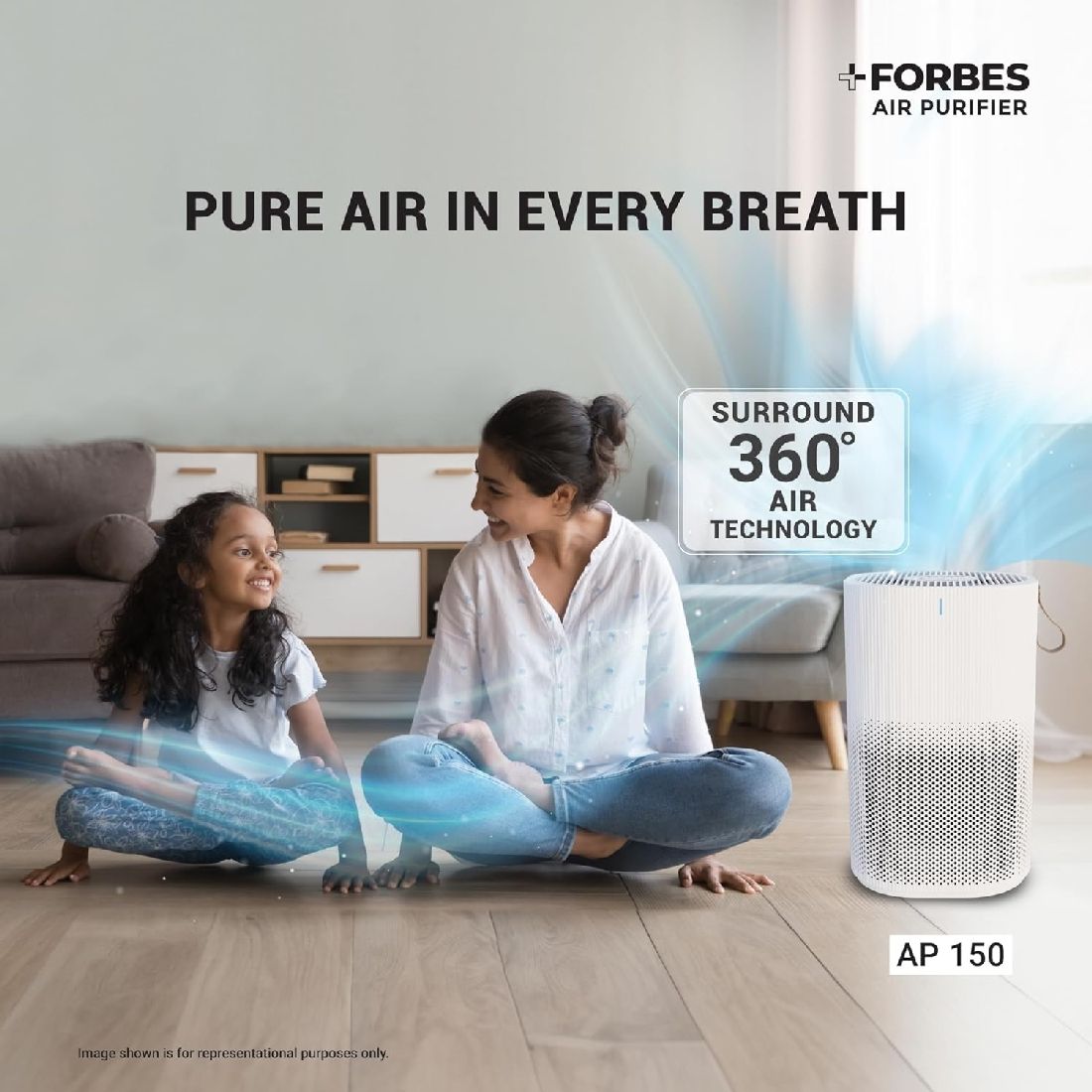 Eureka Forbes 150 Surround 360° Air Purifier | True HEPA H13 Filter | Covers up to 200 Sq. Ft. | Timer settings - Image 2
