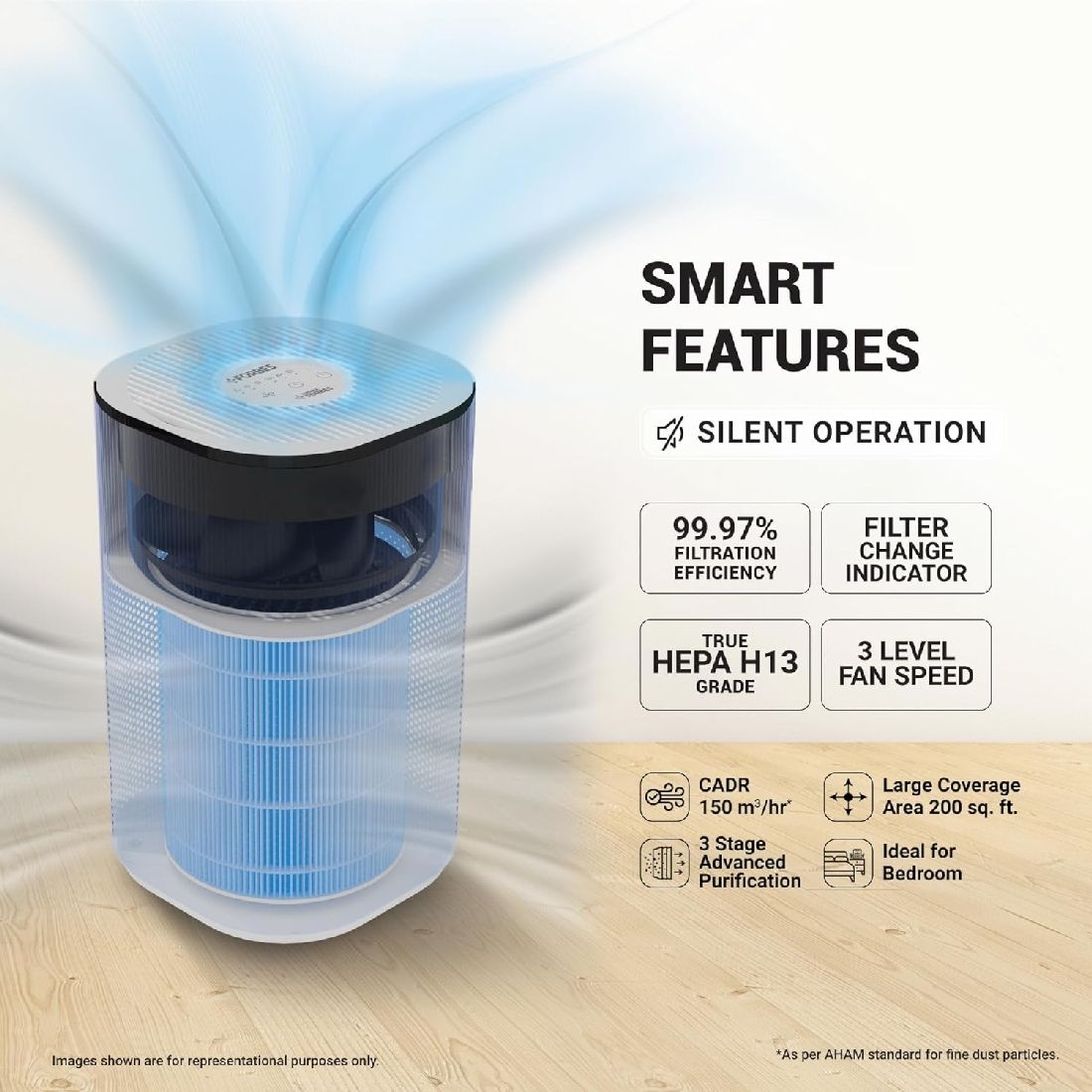 Eureka Forbes 150 Surround 360° Air Purifier | True HEPA H13 Filter | Covers up to 200 Sq. Ft. | Timer settings - Image 6