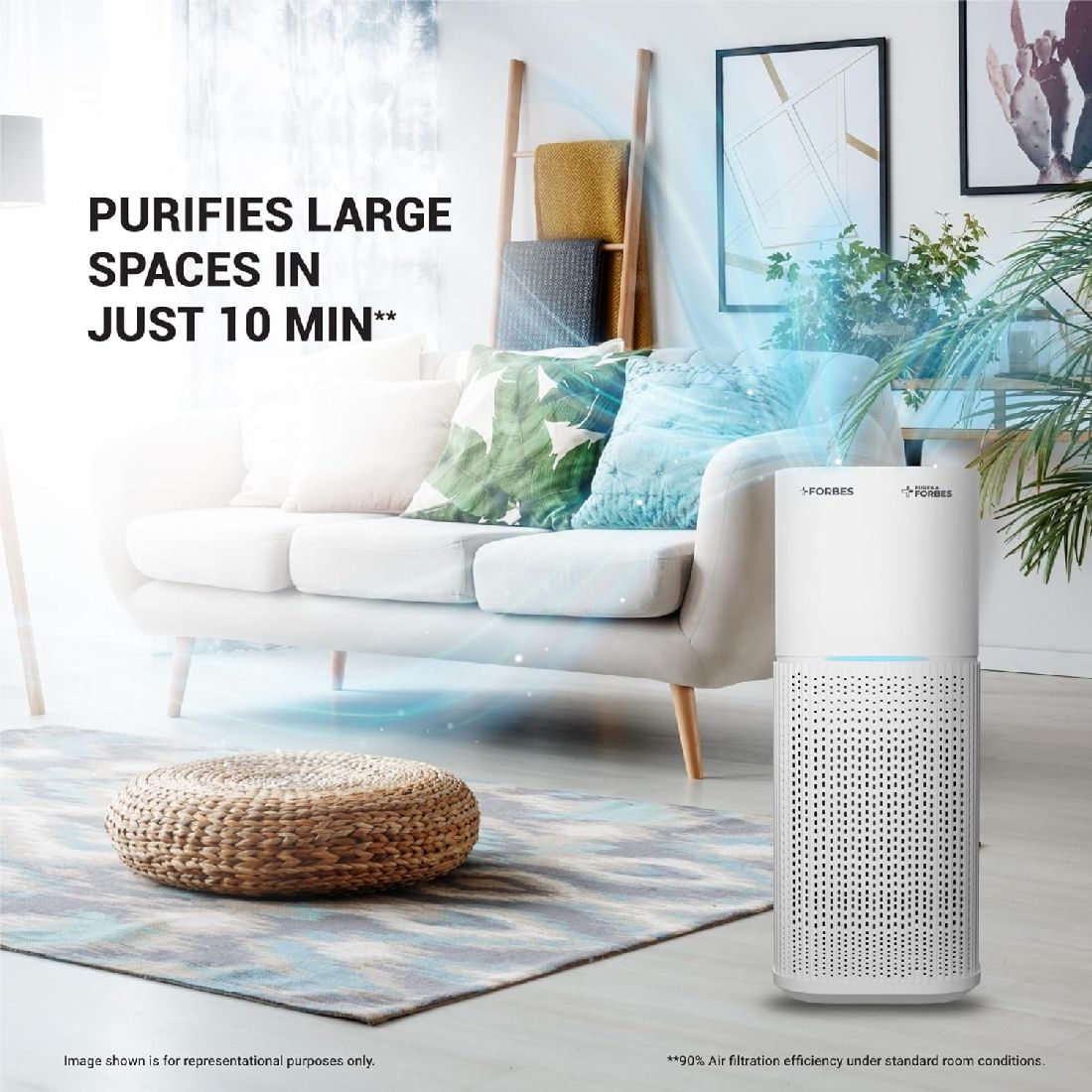 Eureka Forbes 355 Surround 360° Air Purifier | True HEPA H13 Filter | Covers up to 480 Sq. Ft. | Smart Digital Indicators | Auto Mode - Image 3