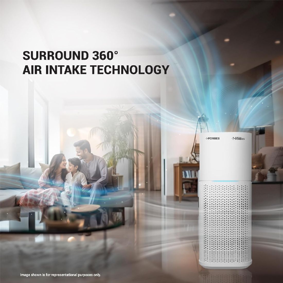 Eureka Forbes 355 Surround 360° Air Purifier | True HEPA H13 Filter | Covers up to 480 Sq. Ft. | Smart Digital Indicators | Auto Mode - Image 4